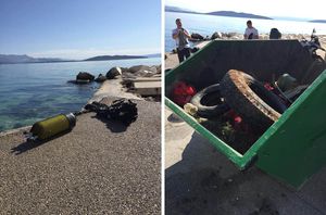 Ispred male lučice u Kaštel Novom volonteri u eko akciji izvukli pun kontejner otpada