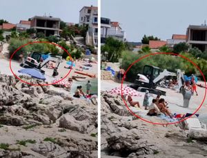 TURIZAM U DALMACIJI Bager uletio usred plaže krcate turistima i počeo razmještati žalo!