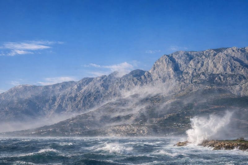 BURA POD BIOKOVOM Većinom topliji utorak uz mjestimične oborine, pa djelomično razvedravanje