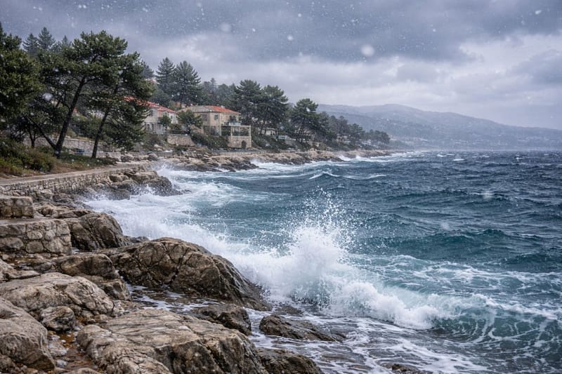 Vjetrovit i hladan petak uz jaku buru, kišu, i snijeg